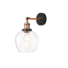 DK1119  Cawdor Wall Light, 1 Light E27, Antique Copper/Black/Clear Wine Glass